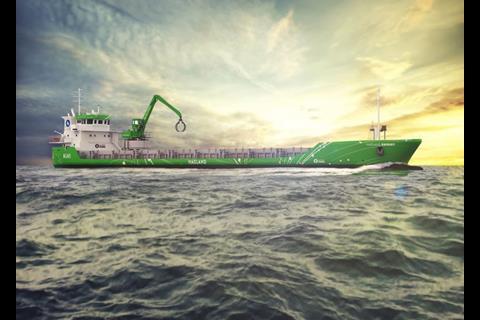 The new battery-hybrid vessels' design reflects experience gained during the conversion of 4,700dwt self-discharger Hagland Captain. (credit: Hagland Shipping)